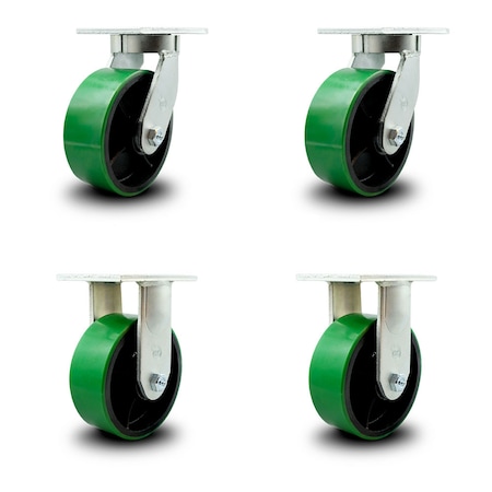 Service Caster 8 Inch Heavy Duty Green Poly on Cast Iron Wheel Caster Swivel 2 Rigid SCC, 2PK SCC-KP92S830-PUR-GB-2-R-2